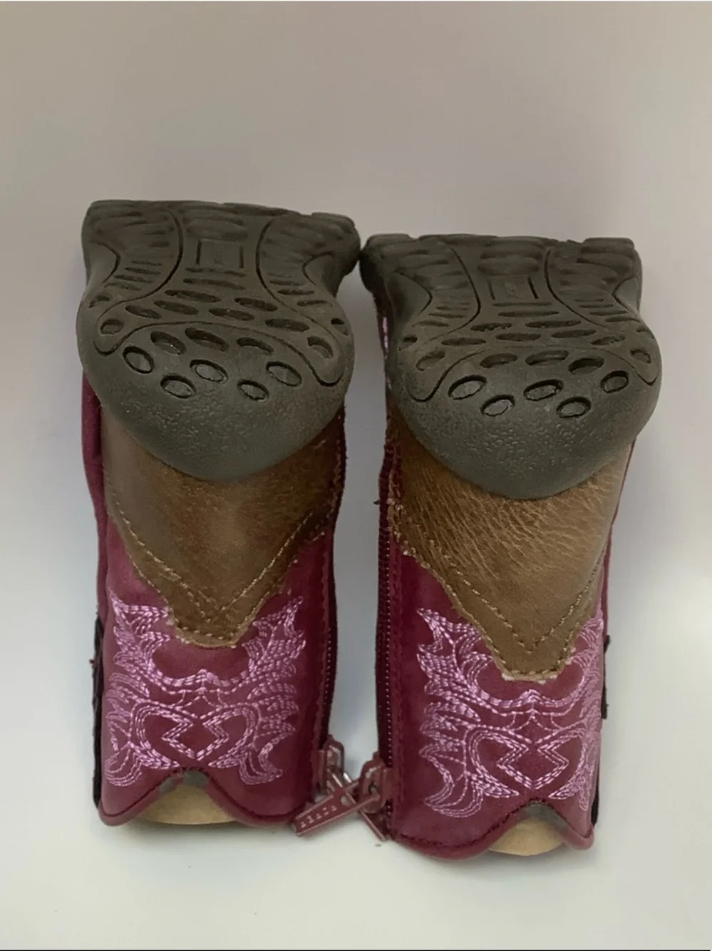 Roper Cowbabies Brown Burgundy Western-Style Boots Pink Stitching Baby Size 3